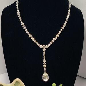 Vintage Crystal Teardrop Silver Lariat Necklace 13" Drop